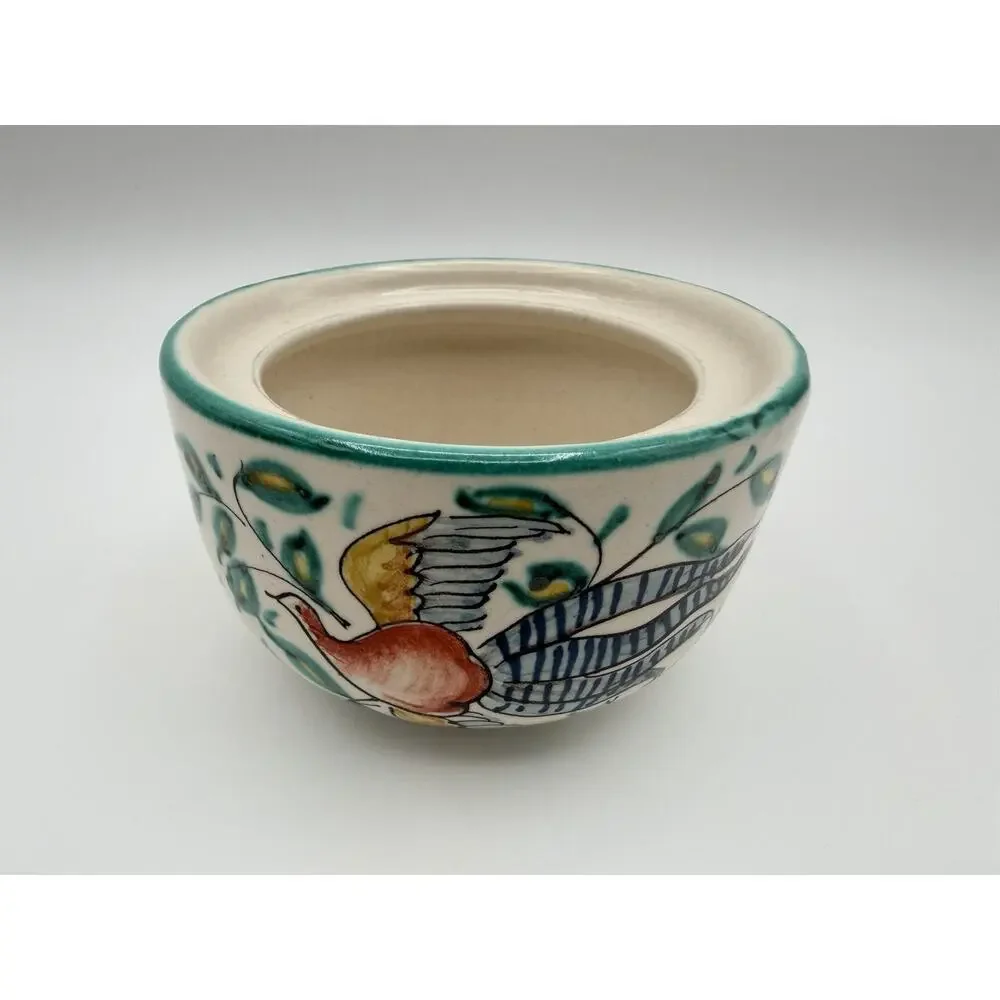 Italian Pottery Creamer & Lidded Sugar Bowl Hand Painted Bird Deruta Style Italy